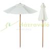 Round wooden children's seating set with parasol, white garden bench and picnic table