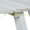 Round wooden children's seating set with parasol, white garden bench and picnic table