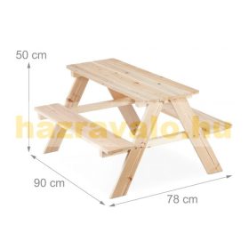 Gyerek fa kerti pad piknik asztal 50 x 90 x 78 cm