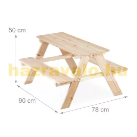 Gyerek fa kerti pad piknik asztal 50 x 90 x 78 cm