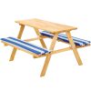 Children's wooden garden bench picnic table blue and white