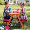 Children's wooden garden bench picnic table blue and white