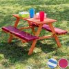 Children's wooden garden bench picnic table blue and white
