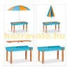 Children's wooden garden bench picnic table with parasol colorful