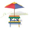 Children's wooden garden bench Colorful wooden children's picnic table with bench and parasol