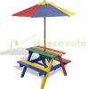 Children's wooden garden bench Colorful wooden children's picnic table with bench and parasol