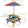 Children's wooden garden bench Colorful wooden children's picnic table with bench and parasol