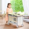 Játékkonyha 70x40x66,5 cm gyerek konyhai kocsi mosogató, főzőpult, szekrények, 5 darab konyhai kiegészítő szürke 