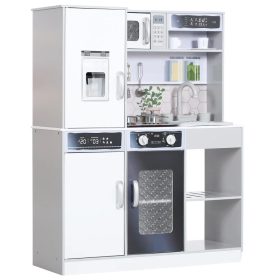   Játékkonyha szett rozsdamentes acél edénykészlettel, tűzhellyel, mosogatóval fény- és hanghatásokkal fehér