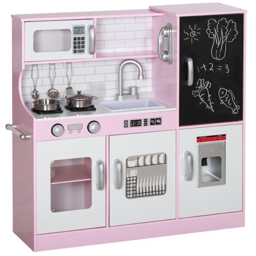 Play kitchen set 83x26x81 cm children's kitchen with dishes, blackboard, telephone, ice cube maker, stove, pink