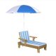 Children's sunbed with parasol, wooden garden sunbed for 3-7 year olds