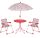 Children's table with folding chairs and parasol red-pink garden furniture for 3-5 year olds