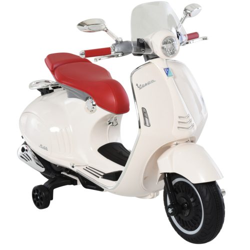 Elektromos motor játékmotor 108x49x75 cm Vespa moped gyerekeknek fényszórókkal 3-6 év műbőr, fém fehér