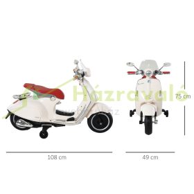   Elektromos motor játékmotor 108x49x75 cm Vespa moped gyerekeknek fényszórókkal 3-6 év műbőr, fém fehér