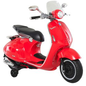   Elektromos motor játékmotor 108x49x75 cm Vespa moped gyerekeknek fényszórókkal 3-6 év műbőr, fém piros