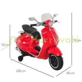   Elektromos motor játékmotor 108x49x75 cm Vespa moped gyerekeknek fényszórókkal 3-6 év műbőr, fém piros