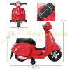 VESPA Elektromos motorkerékpár gyerek motorkerékpár 18-36 hónapos korig, 3 km/h piros 66,5 x 38 x 52 cm