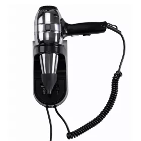   Eterenity-Shower szállodai hajszárító fali, tartós nyomógombos, 1300W, fekete, borotva konnektorral, ipari és hotel kivitel