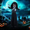 Animált horror baba halloween dekoráció 160 cm magas mozgó fejjel, vörös szemekkel és hanghatásokkal