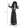Animált horror baba halloween dekoráció 160 cm magas mozgó fejjel, vörös szemekkel és hanghatásokkal