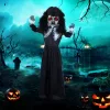 Animált horror baba halloween dekoráció 160 cm magas mozgó fejjel, vörös szemekkel és hanghatásokkal
