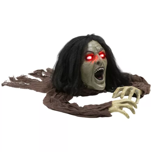 Animált kúszó zombi halloween dekoráció 140 cm hosszú világító szemekkel és hanghatásokkal