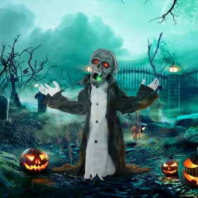   Animált zombi csontváz halloween dekoráció 75 cm magas mozgással, világítással és hanghatással