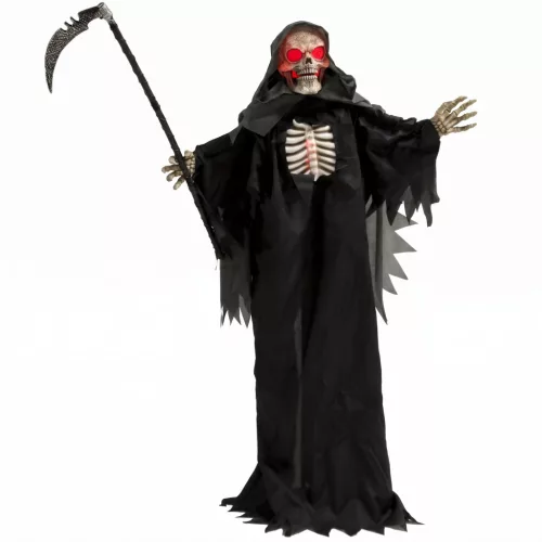 Animált kaszás halloween dekoráció 170 cm magas világító szemekkel, mozgással és hanghatásokkal
