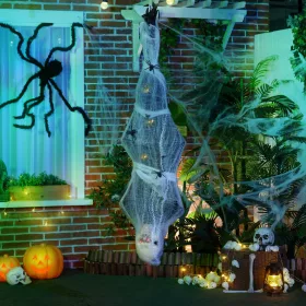   Animált függő múmia halloween dekoráció 142 cm magas vörös szemekkel, világító testtel és hanghatásokkal