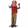 Animált kalapácsos bohóc halloween dekoráció 173 cm magas mozgó fejjel és karokkal, világító szemekkel