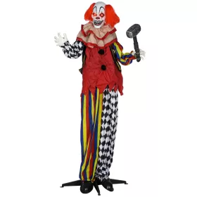   Animált kalapácsos bohóc halloween dekoráció 173 cm magas mozgó fejjel és karokkal, világító szemekkel