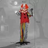Animált kalapácsos bohóc halloween dekoráció 173 cm magas mozgó fejjel és karokkal, világító szemekkel