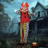 Animált kalapácsos bohóc halloween dekoráció 173 cm magas mozgó fejjel és karokkal, világító szemekkel