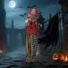 Animált kalapácsos bohóc halloween dekoráció 173 cm magas mozgó fejjel és karokkal, világító szemekkel