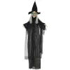 Animált boszorkány halloween dekoráció 183 cm magas forgó testtel, világítással és hanghatással