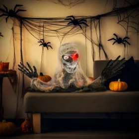   Animált egyszemű múmia halloween dekoráció 35 cm magas mozgással, vörös fénnyel és hanghatással