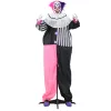 Animált horrorbohóc halloween dekoráció 173 cm magas mozgással, vörös szemekkel és nevetéssel