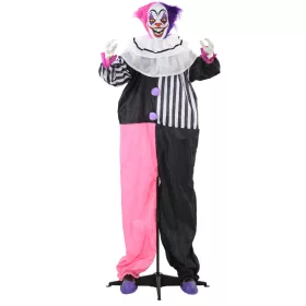   Animált horrorbohóc halloween dekoráció 173 cm magas mozgással, vörös szemekkel és nevetéssel