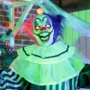 Animált horrorbohóc halloween dekoráció 173 cm magas mozgással, vörös szemekkel és nevetéssel