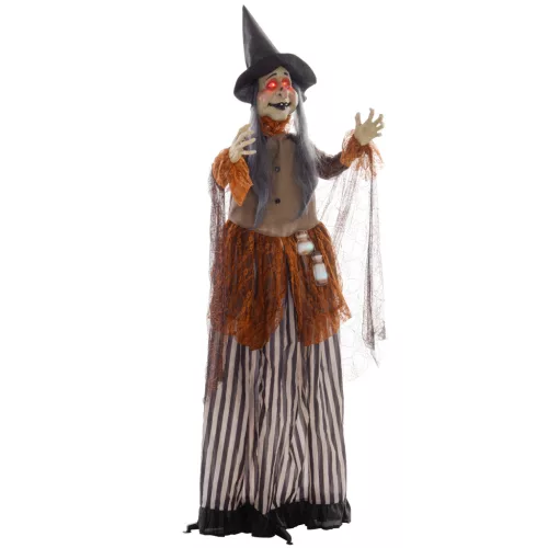 Animált boszorkány halloween dekoráció 183 cm magas világító varázsitalos üveggel, mozgással és hanggal