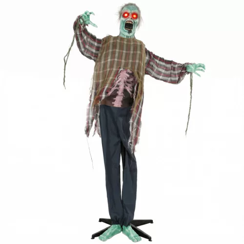 Animált zombi halloween dekoráció 170 cm magas mozgó halloween figura, világító szemekkel és hanghatásokkal