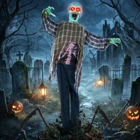   Animált zombi halloween dekoráció 170 cm magas mozgó halloween figura, világító szemekkel és hanghatásokkal