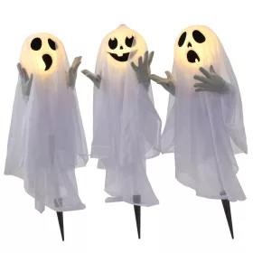   Világító három szellemes halloween dekoráció 60 cm magas melegfehér fénnyel