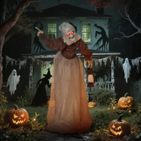   Animált boszorkány halloween dekoráció 150 cm magas mozgó figura mozgó fejjel és karokkal, világító szemekkel