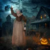 Animált boszorkány halloween dekoráció 150 cm magas mozgó figura mozgó fejjel és karokkal, világító szemekkel