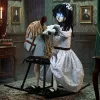 Animált halloween dekoráció hintalovon ülő kislány világító szemekkel és hanghatásokkal, 72 cm