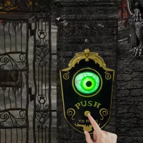   Animált horror ajtócsengő 18 cm-es mozgó, zölden világító szemmel és hanghatással
