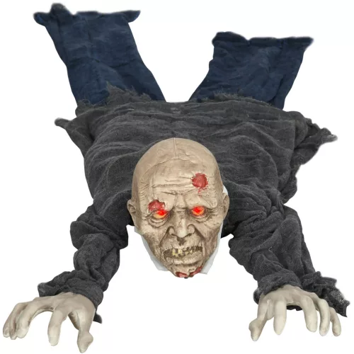 Animált kúszó zombi halloween dekoráció 159 cm hosszú vörös LED szemekkel és hanghatással