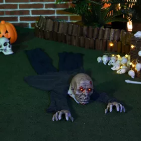   Animált kúszó zombi halloween dekoráció 159 cm hosszú vörös LED szemekkel és hanghatással