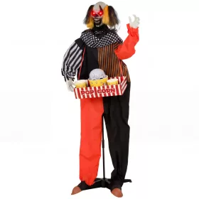   Animált popcornos bohóc halloween dekoráció felugró fejjel, világító szemekkel és hanghatásokkal, 180–195 cm